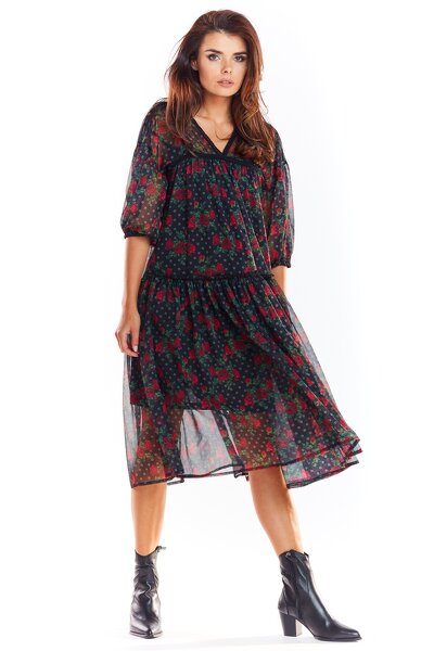 Szyfonowa czarna sukienka o luźnym fasonie