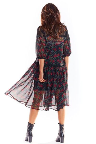 Szyfonowa czarna sukienka o luźnym fasonie