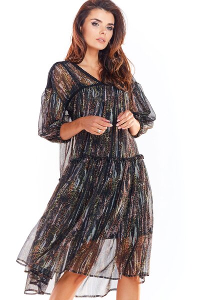 Szyfonowa wzorzysta sukienka o luźnym fasonie