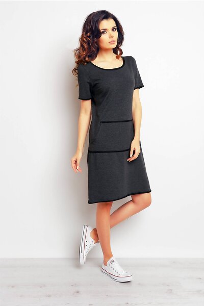 Trapezowa sukienka midi w kolorze grafitowym