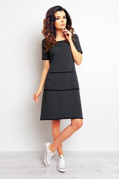 Trapezowa sukienka midi w kolorze grafitowym