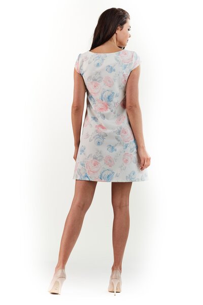 Trapezowa sukienka mini w pastelowe kwiaty
