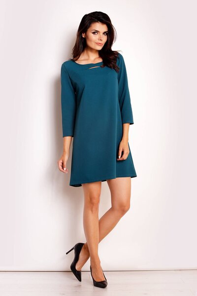 Trapezowa sukienka w morskim kolorze o długości mini
