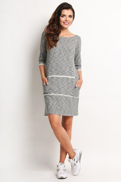 Trapezowa sukienka w szarym kolorze o długości midi
