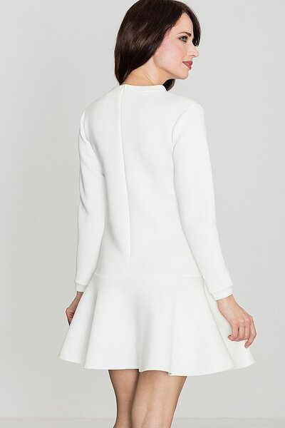 Sukienka z falbanką i długim rękawem w kolorze ecru