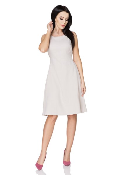 Jasno szara sukienka rozkloszowana z kokardą