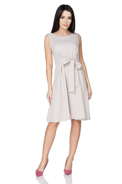 Jasno szara sukienka rozkloszowana z kokardą