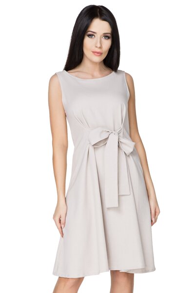 Jasno szara sukienka rozkloszowana z kokardą