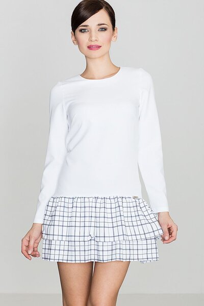 Biała sukienka z podwójną wzorzystą falbaną