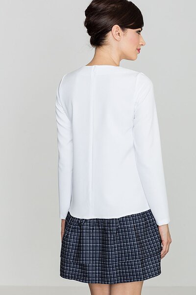 Biała sukienka z podwójną falbaną w czarną kratkę