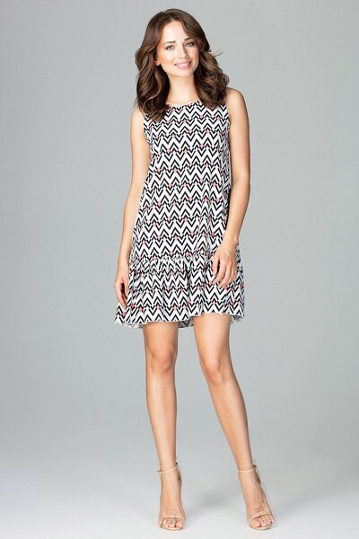 Wzorzysta sukienka mini z falbaną