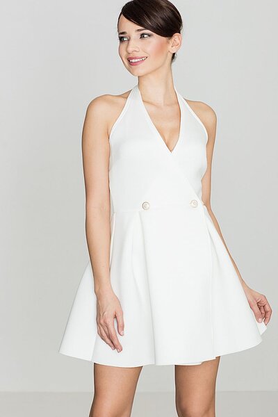 Rozkloszowana sukienka zakładana na szyję w kolorze ecru