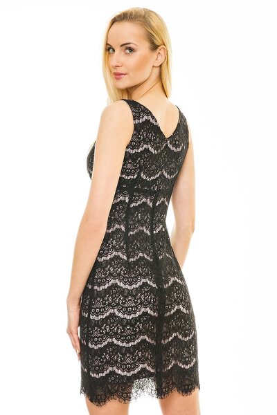 Czarno-pudrowa sukienka koronkowa na ramiączkach