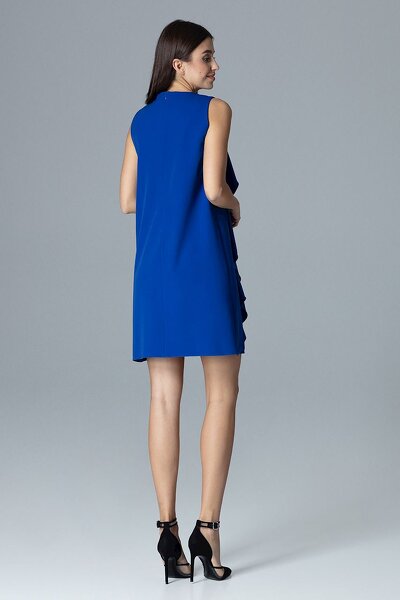 Szafirowa sukienka mini z ozdobnymi falbanami