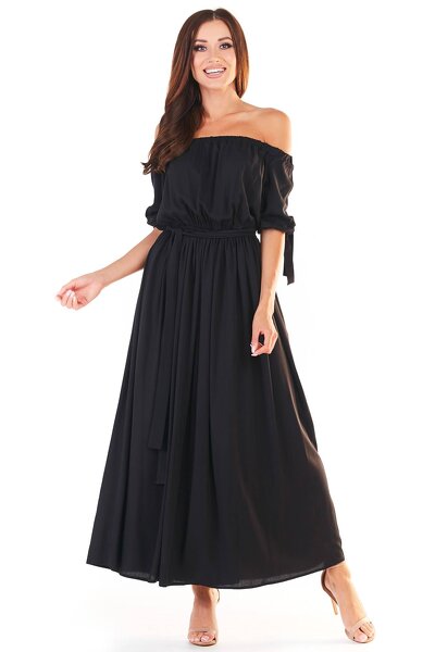 Wiskozowa czarna sukienka maxi typu hiszpanka