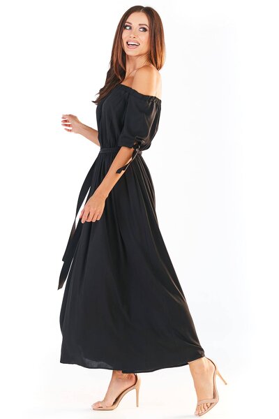 Wiskozowa czarna sukienka maxi typu hiszpanka