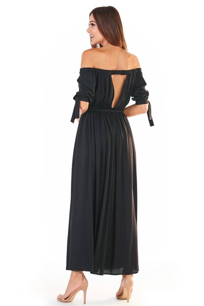 Wiskozowa czarna sukienka maxi typu hiszpanka