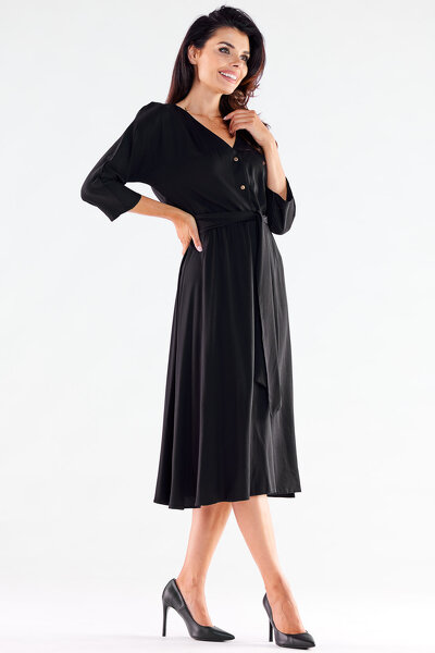 Wiskozowa czarna sukienka z paskiem