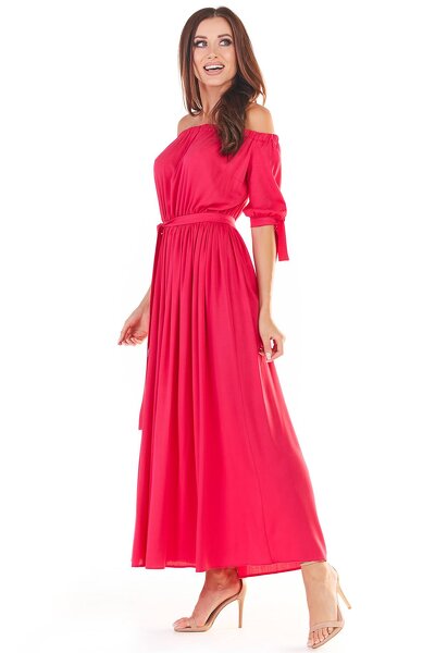 Wiskozowa różowa sukienka maxi typu hiszpanka