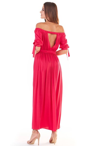 Wiskozowa różowa sukienka maxi typu hiszpanka