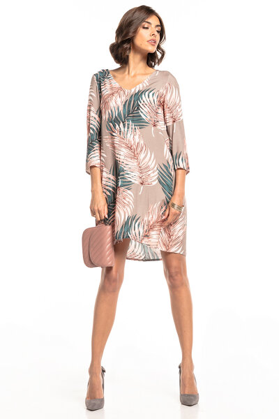 Wiskozowa sukienka z kontrafałdą we wzór z liściem