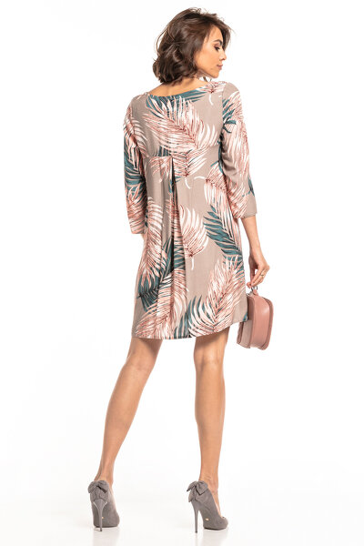 Wiskozowa sukienka z kontrafałdą we wzór z liściem
