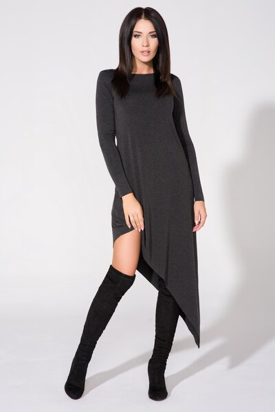 Ciemno szara asymetryczna sukienka