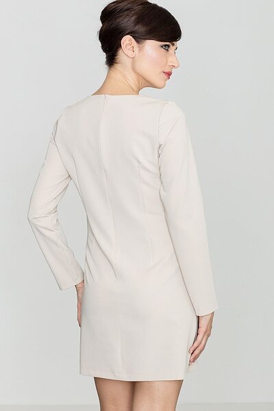 Beżowa sukienka mini z dekoltem do szpica