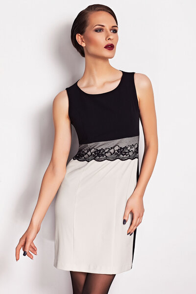 Czarno beżowa sukienka na ramiączkach