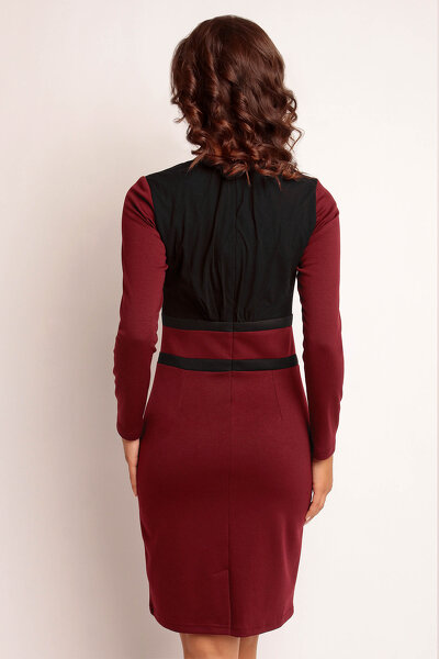 Bordowa ołówkowa sukienka mini z ozdobną górą