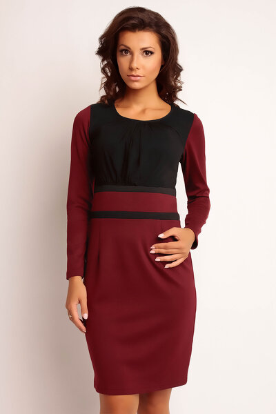 Bordowa ołówkowa sukienka mini z ozdobną górą