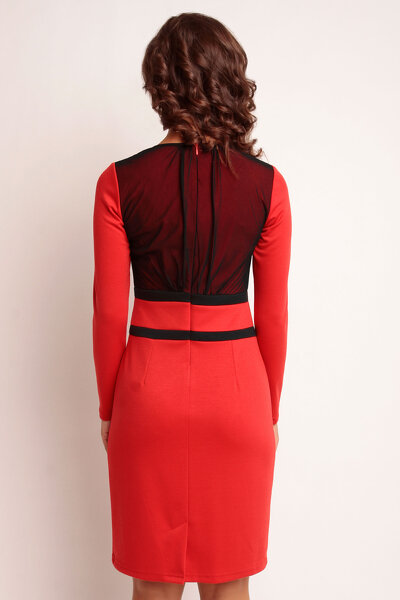 Czerwona ołówkowa sukienka mini z ozdobną górą