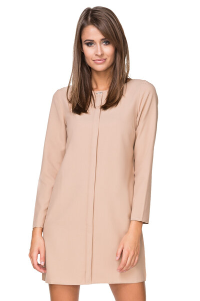 Jasno beżowa wizytowa sukienka z długim rękawem