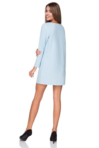 Błękitna wizytowa sukienka z długim rękawem