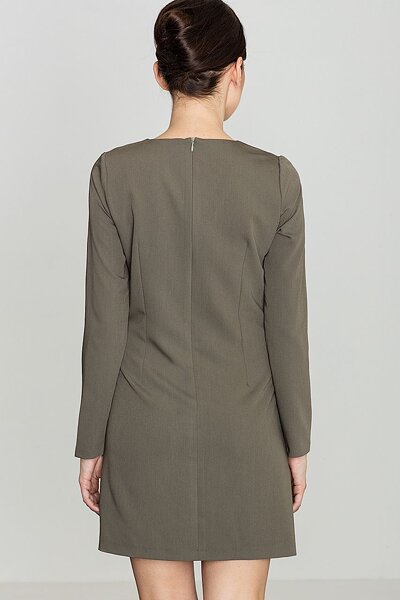 Oliwkowa sukienka mini z dekoltem do szpica