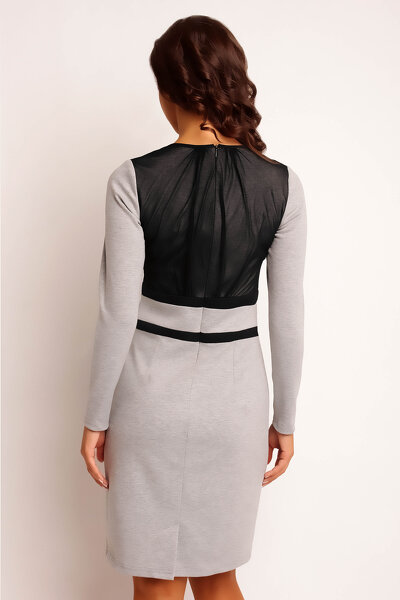 Popielata ołówkowa sukienka mini z ozdobną górą