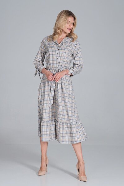 Wizytowa sukienka maxi w delikatną kratkę