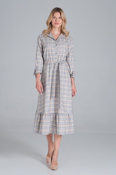 Wizytowa sukienka maxi w delikatną kratkę