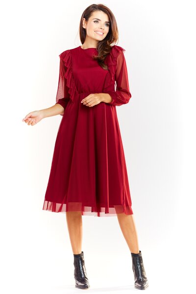 Wizytowa sukienka midi na podszewce w kolorze bordowym