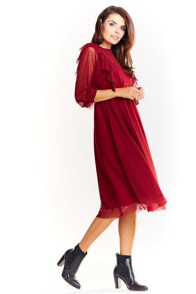 Wizytowa sukienka midi na podszewce w kolorze bordowym