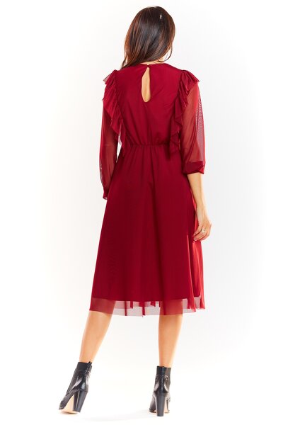Wizytowa sukienka midi na podszewce w kolorze bordowym