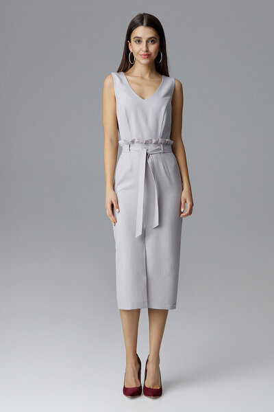 Ołówkowa sukienka z rozcięciem w kolorze szarym