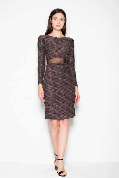 Brązowa sukienka z prześwitującym paskiem w talii