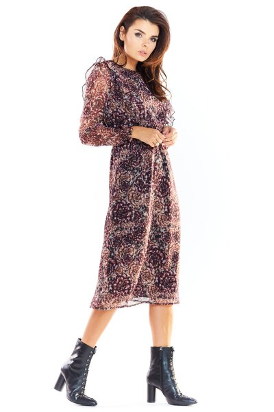 Wzorzysta sukienka midi uszyta na podszewce