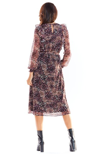 Wzorzysta sukienka midi uszyta na podszewce