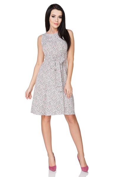 Sukienka rozkloszowana z kokardą w drobne kwiaty