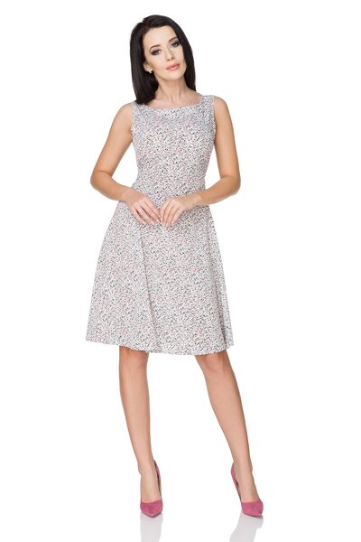 Sukienka rozkloszowana z kokardą w drobne kwiaty