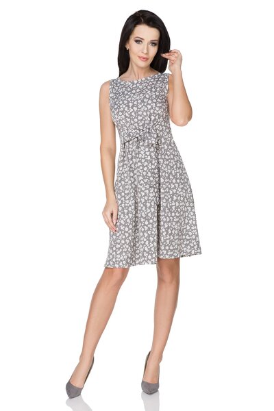 Sukienka rozkloszowana z kokardą w beżowym odcieniu