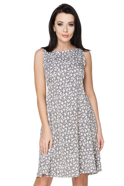 Sukienka rozkloszowana z kokardą w beżowym odcieniu