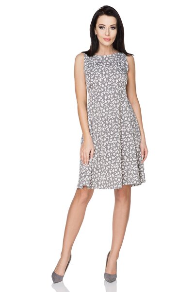 Sukienka rozkloszowana z kokardą w beżowym odcieniu